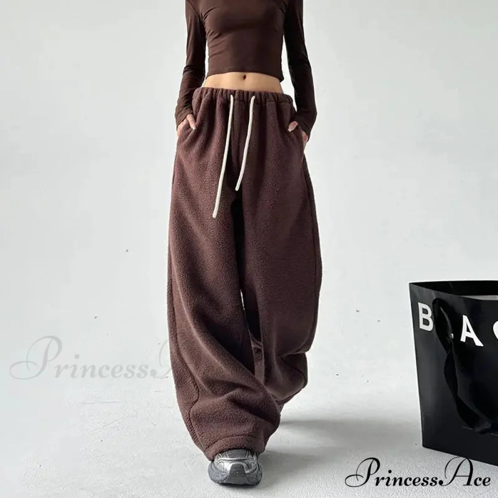 Soft Thicken Wool Wide Leg Trousers Coffee / S pants-241228