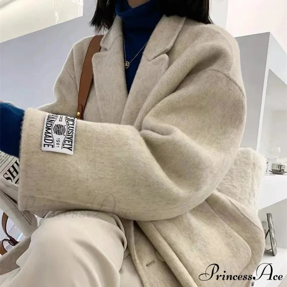 Soft Turn-Down Woolen Overcoat beige Coat / S overcoats-241228