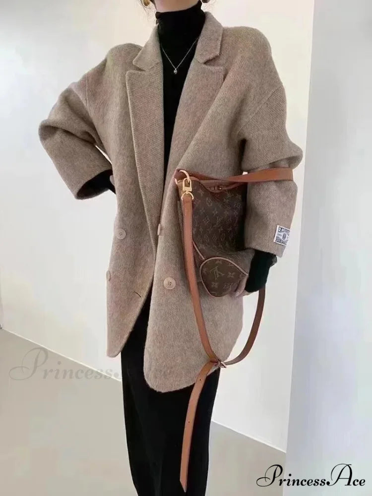 Soft Turn-Down Woolen Overcoat khaki Coat / S overcoats-241228