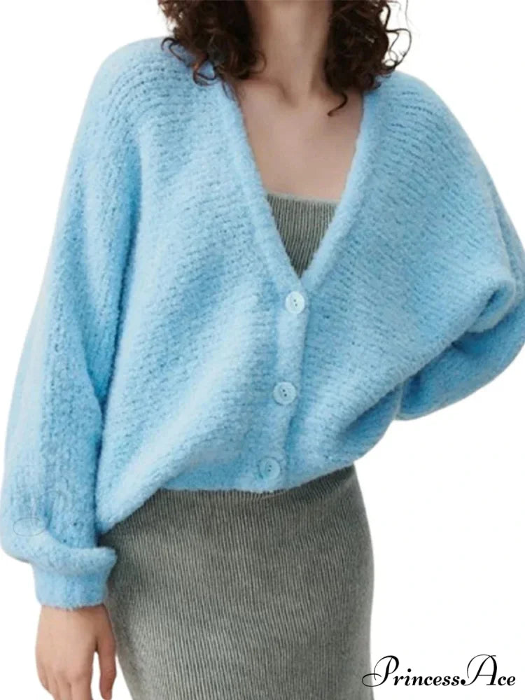 Soft V-neck Button-front Cardigan Blue / S cardigans-241228