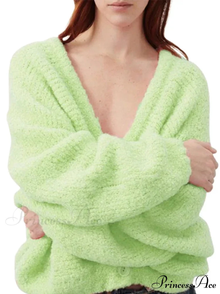 Soft V-neck Button-front Cardigan Green / S cardigans-241228