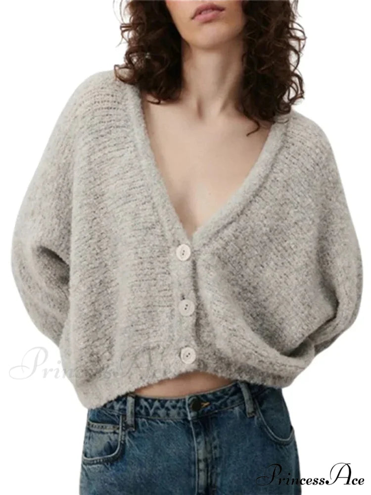 Soft V-neck Button-front Cardigan Light Grey / S cardigans-241228