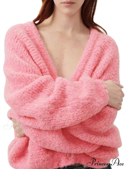 Soft V-neck Button-front Cardigan Pink / S cardigans-241228