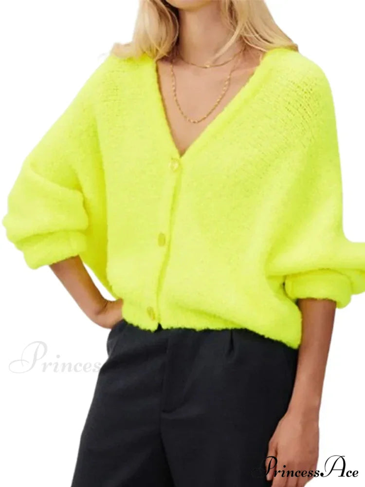 Soft V-neck Button-front Cardigan Yellow / S cardigans-241228