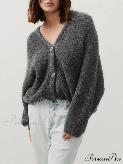 Soft V-Neck Button-Front Knit Cardigan black / S cardigans-241228