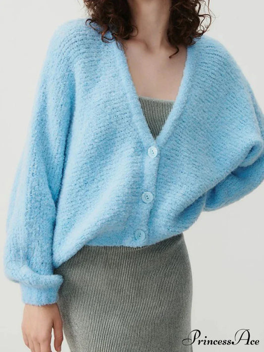 Soft V-Neck Button-Front Knit Cardigan blue / S cardigans-241228