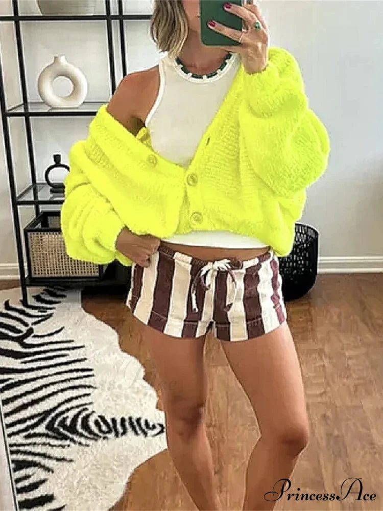 Soft V-Neck Button-Front Knit Cardigan green / S cardigans-241228