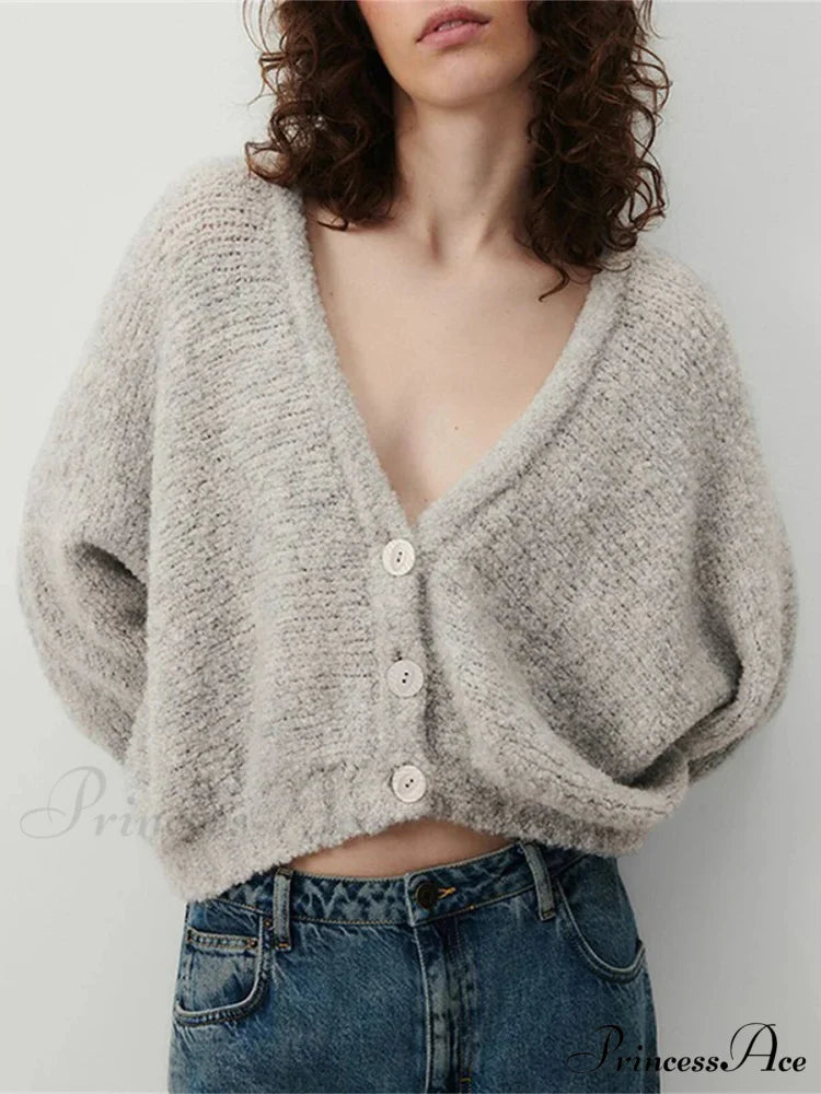 Soft V-Neck Button-Front Knit Cardigan grey / S cardigans-241228