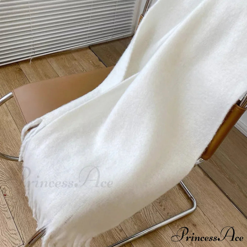 Soft Warm Cozy Elegant Trendy Classic Comfortable Knitted Scarf Cream white
