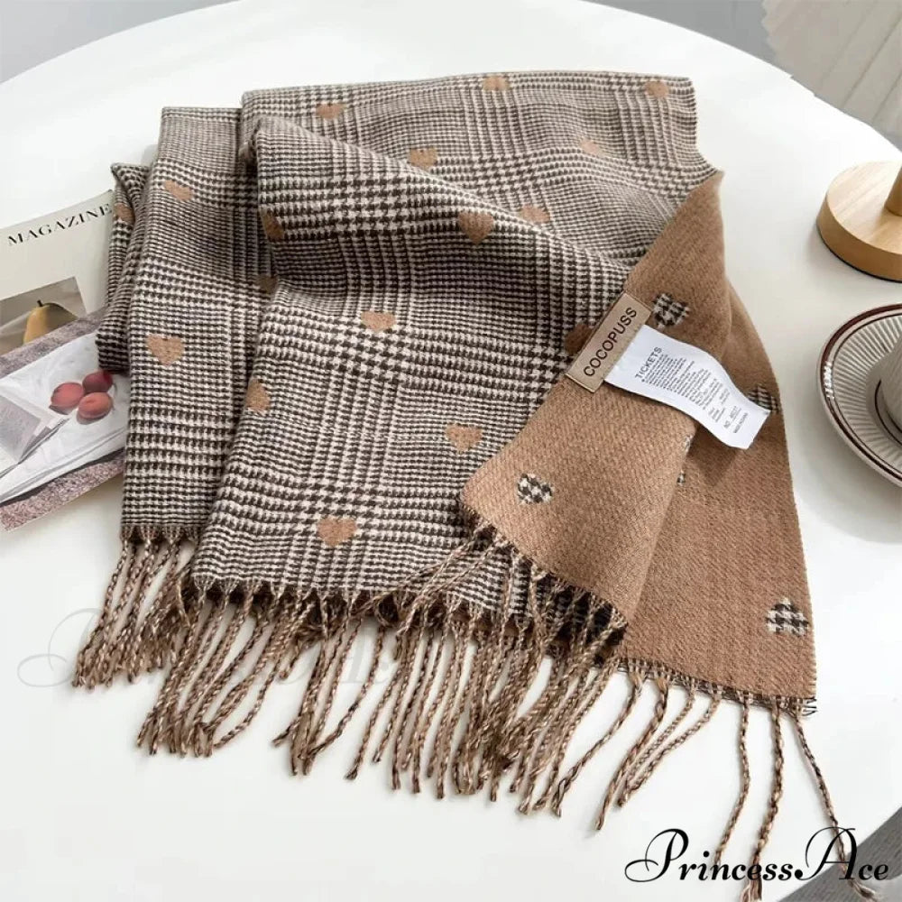 Soft Winter Checkered Pashmina Scarf coffee 1 scarf-241228