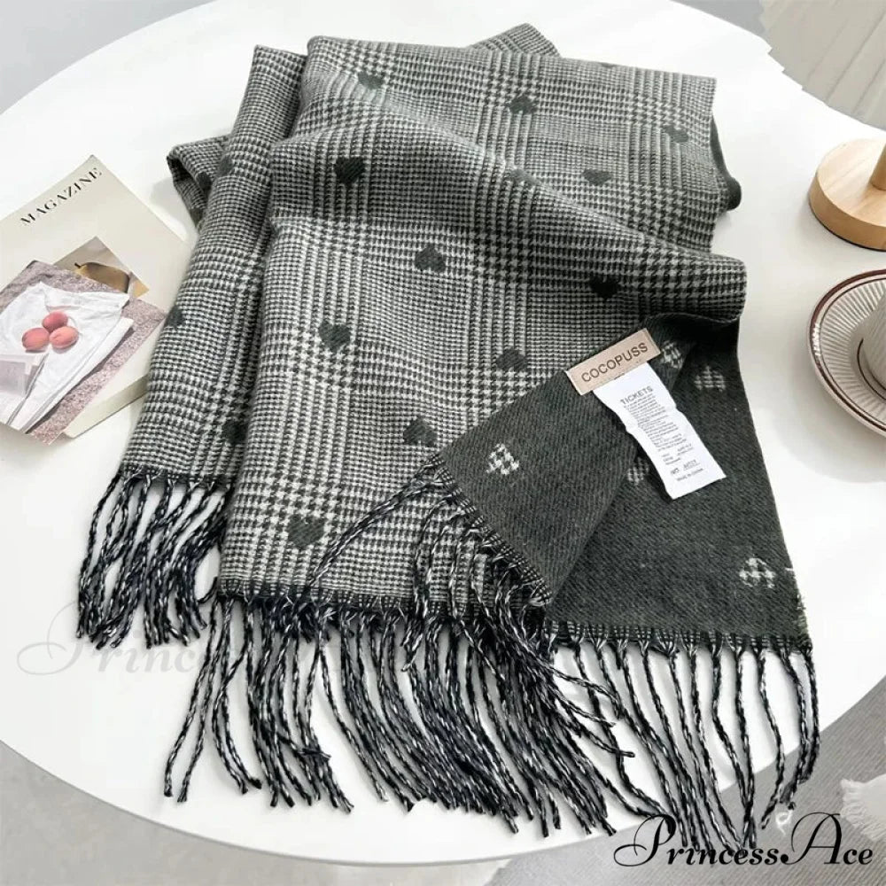 Soft Winter Checkered Pashmina Scarf grey scarf-241228