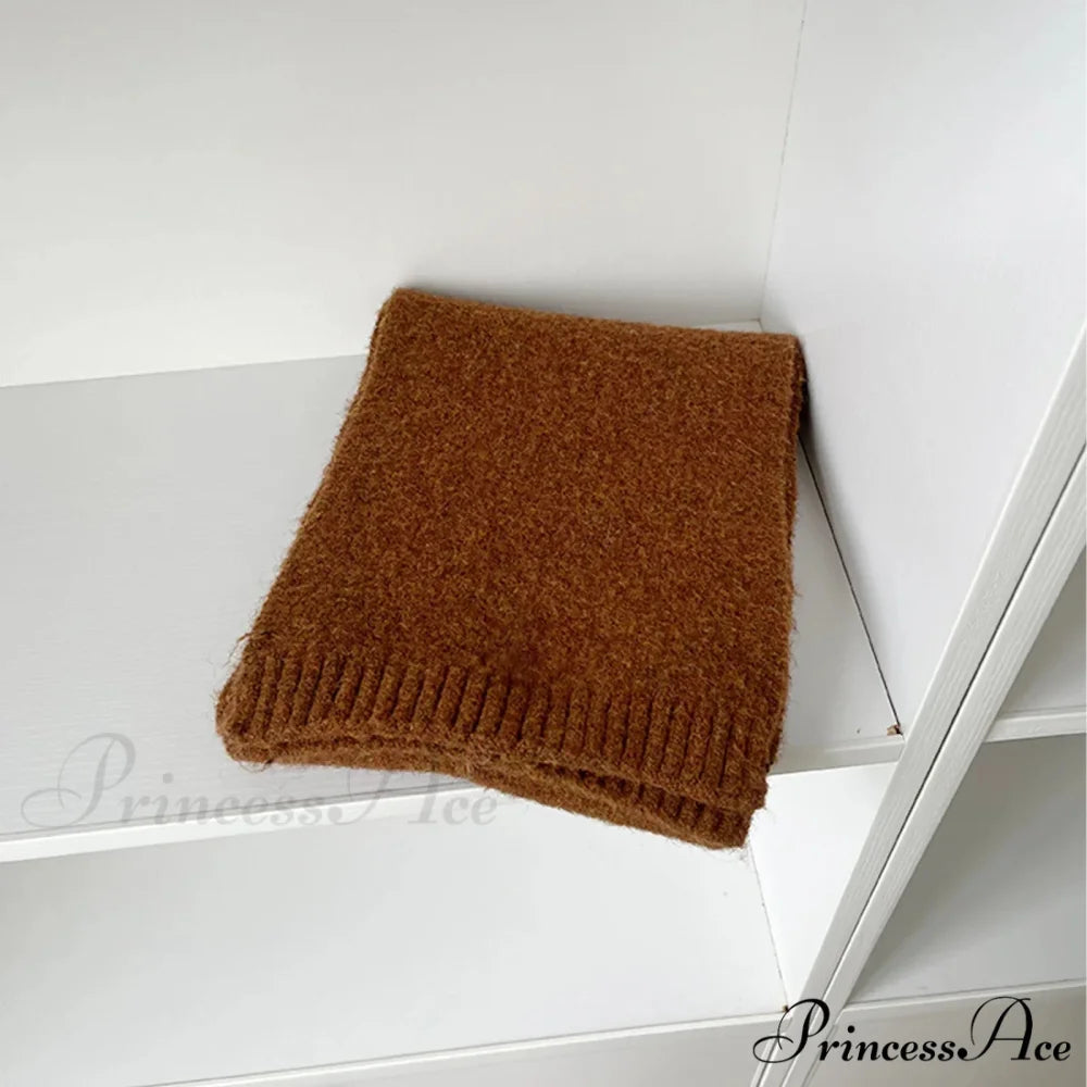 Soft Wool Blend Solid Color Winter Scarf Dark brown / L157CM W22CM