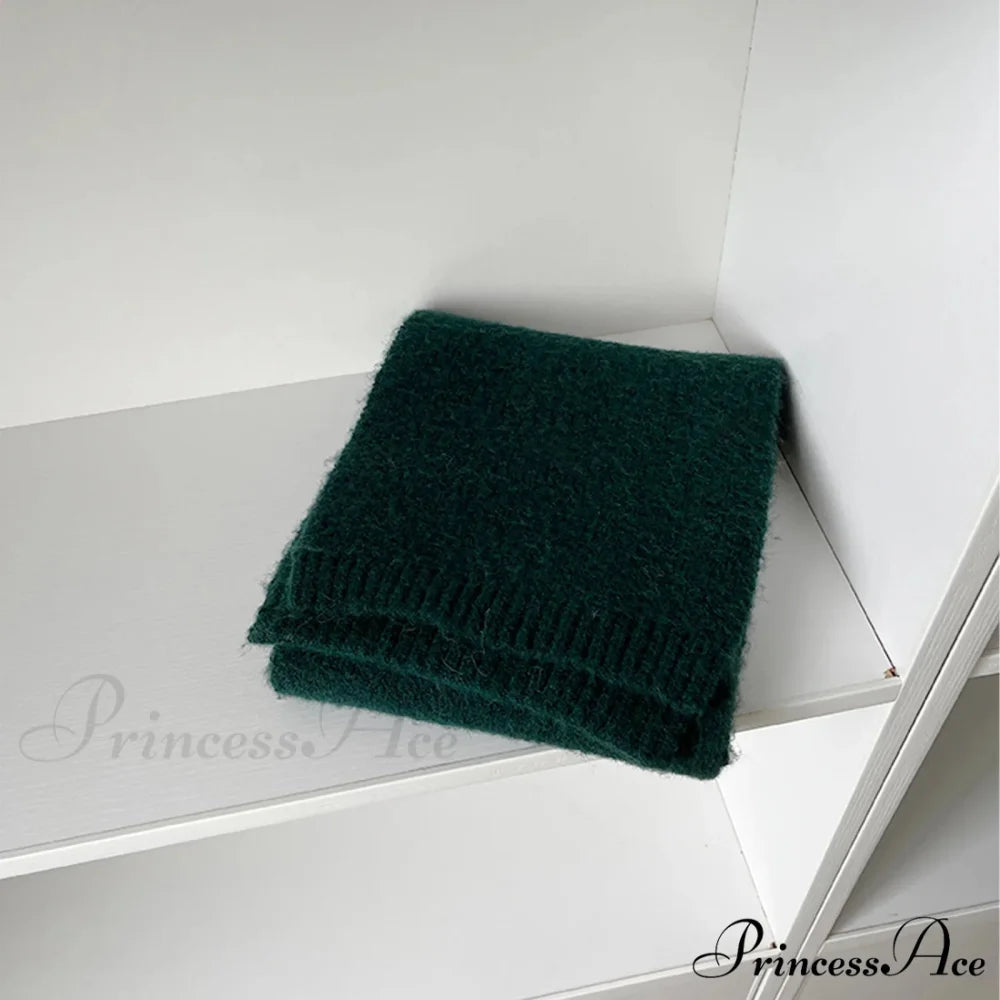 Soft Wool Blend Solid Color Winter Scarf Dark green / L157CM W22CM