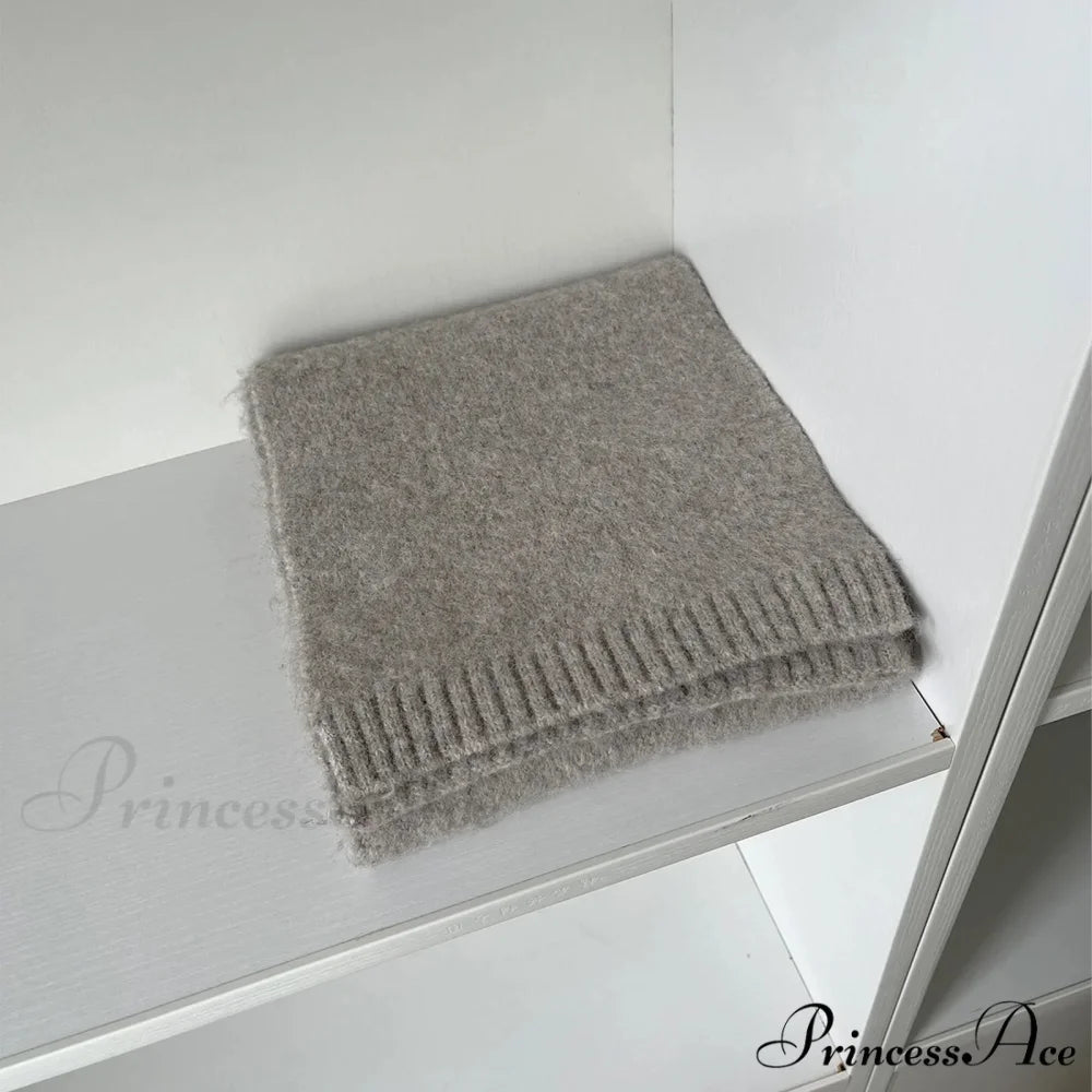 Soft Wool Blend Solid Color Winter Scarf Dark grey / L157CM W22CM