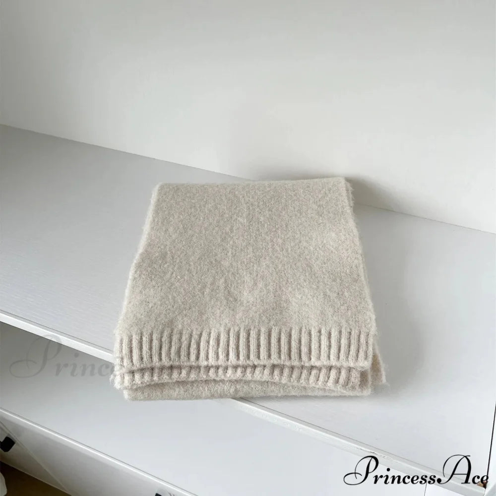 Soft Wool Blend Solid Color Winter Scarf Ivory white / L157CM W22CM
