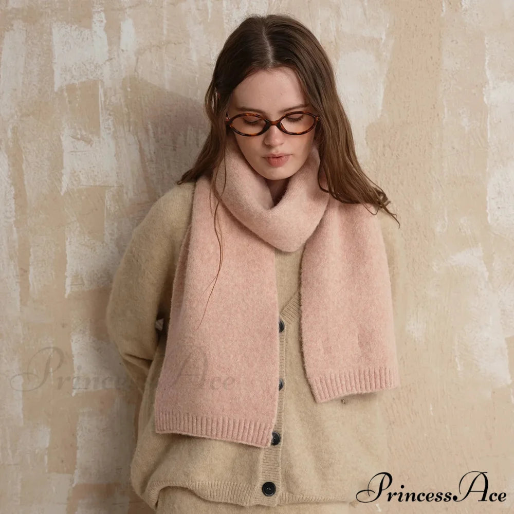 Soft Wool Blend Solid Color Winter Scarf Pale pinkish pink / L157CM W22CM