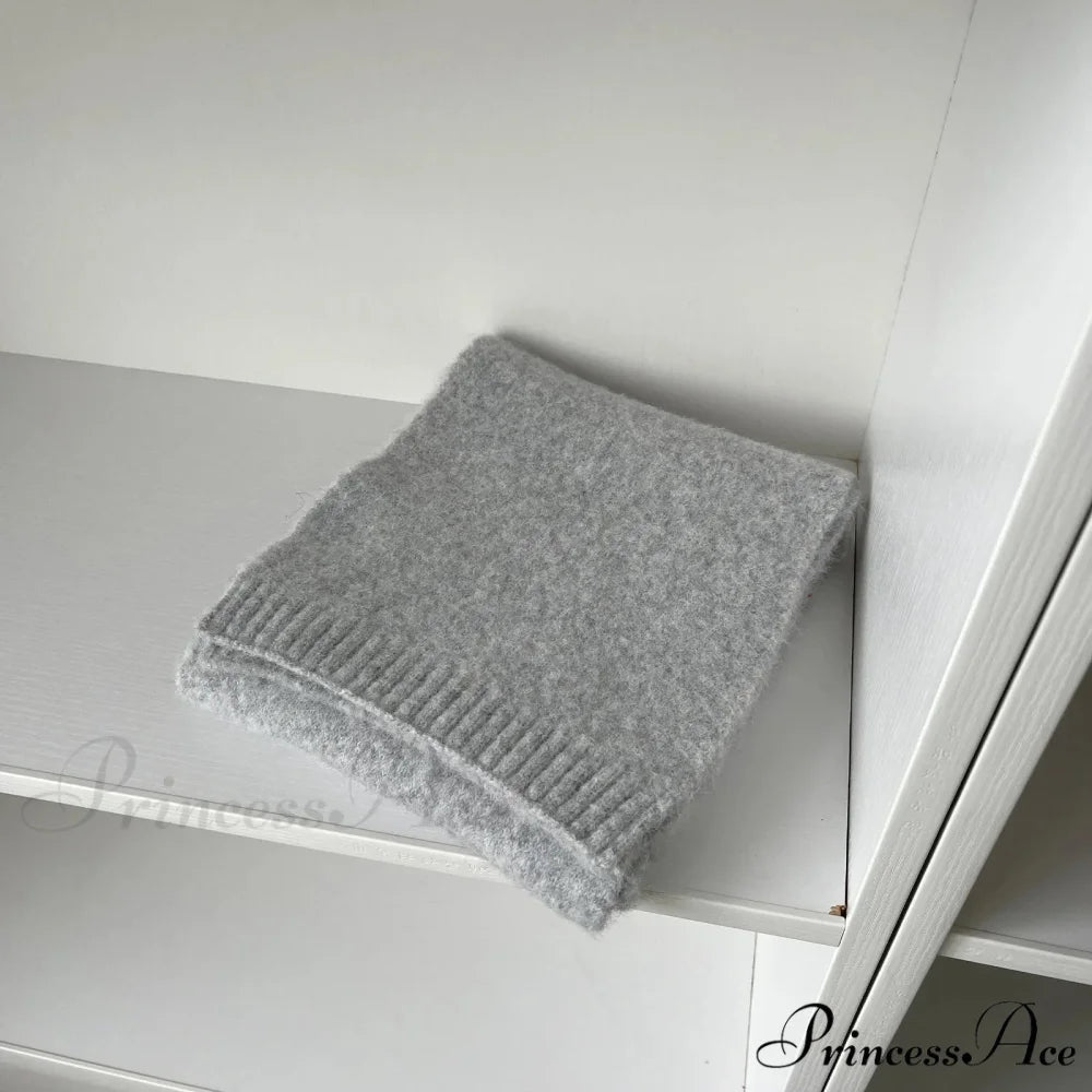 Soft Wool Blend Solid Color Winter Scarf Silver gray / L157CM W22CM