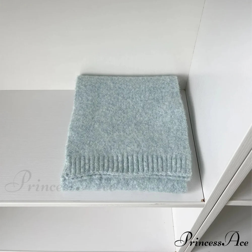 Soft Wool Blend Solid Color Winter Scarf Sky blue / L157CM W22CM