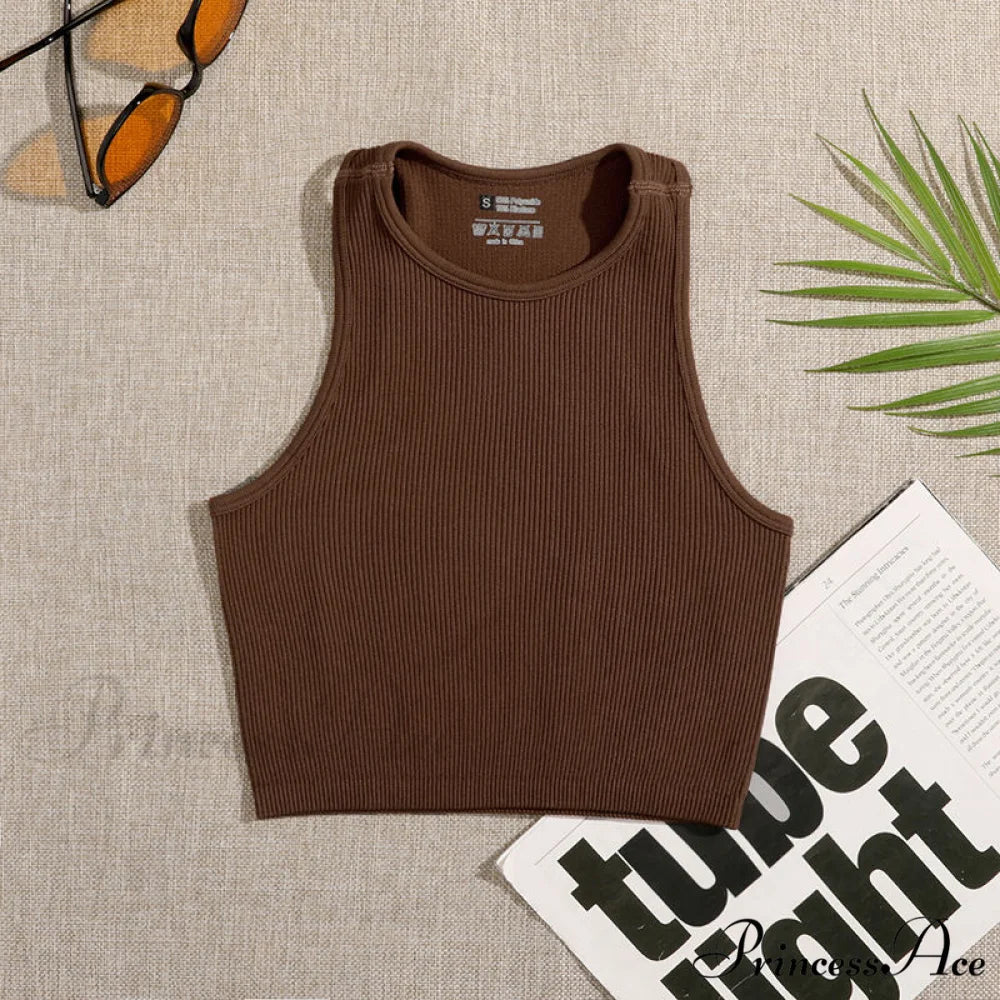 Solid Basic Seamless Streetwear Tank Tops brown / S
