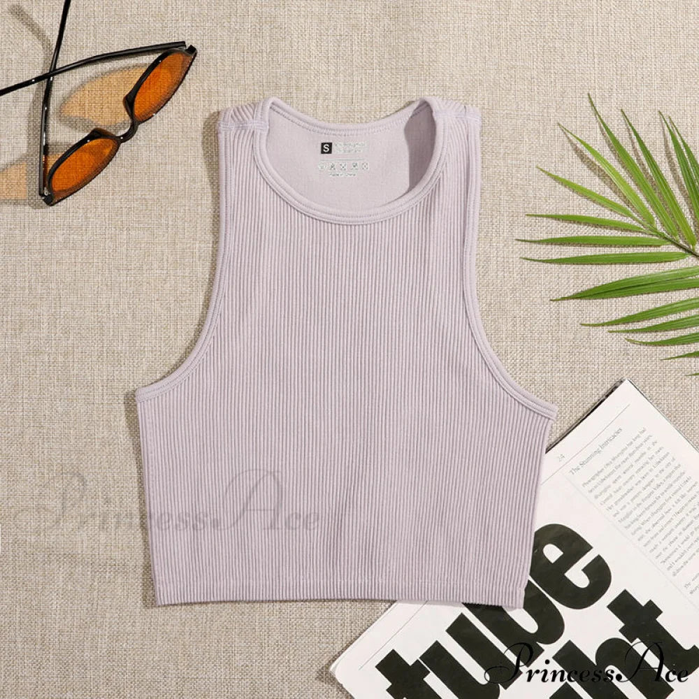 Solid Basic Seamless Streetwear Tank Tops light purple / S