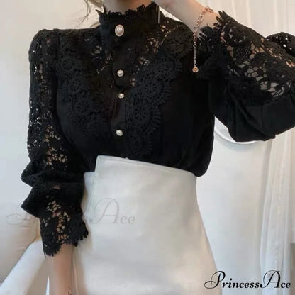 Solid Button Stand Collar Plus Size Blouse