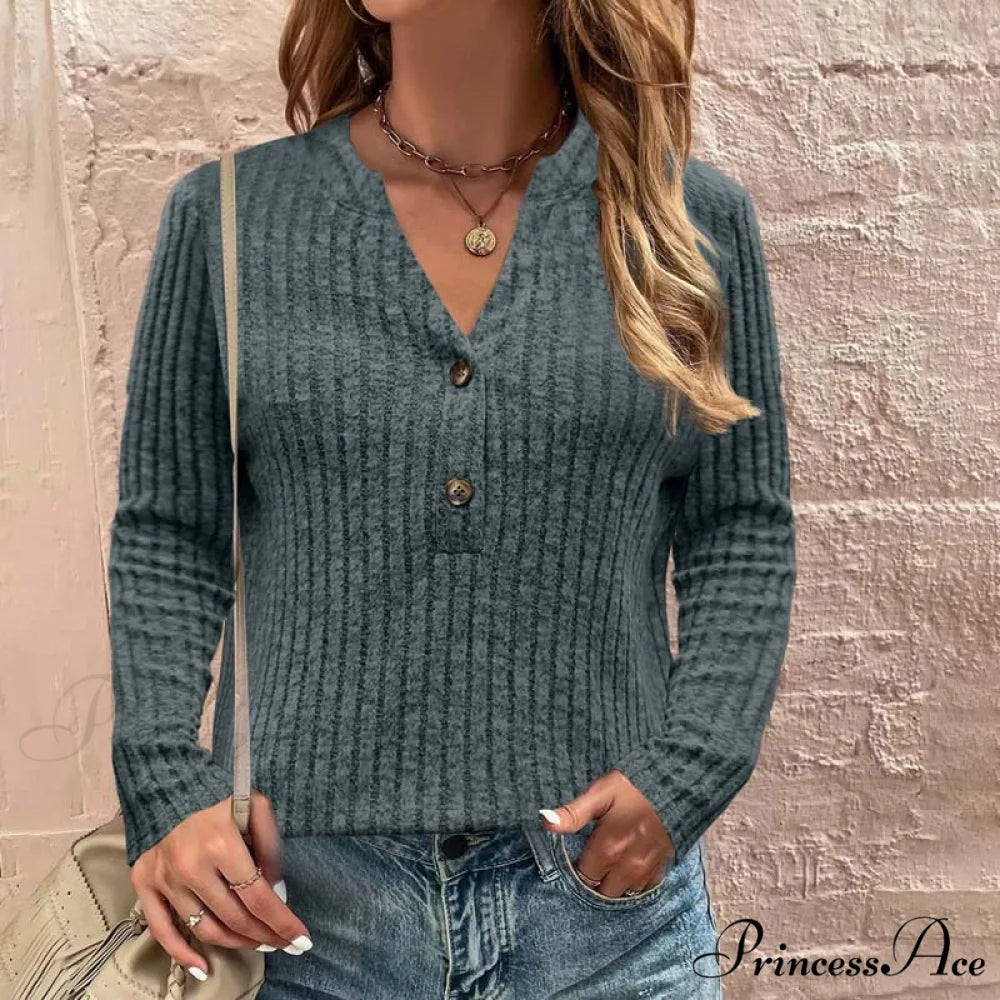 Solid Casual Color Blouse Army Green / S