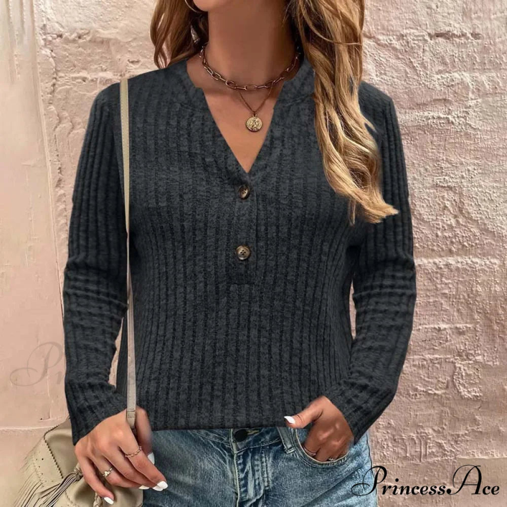 Solid Casual Color Blouse Black / S