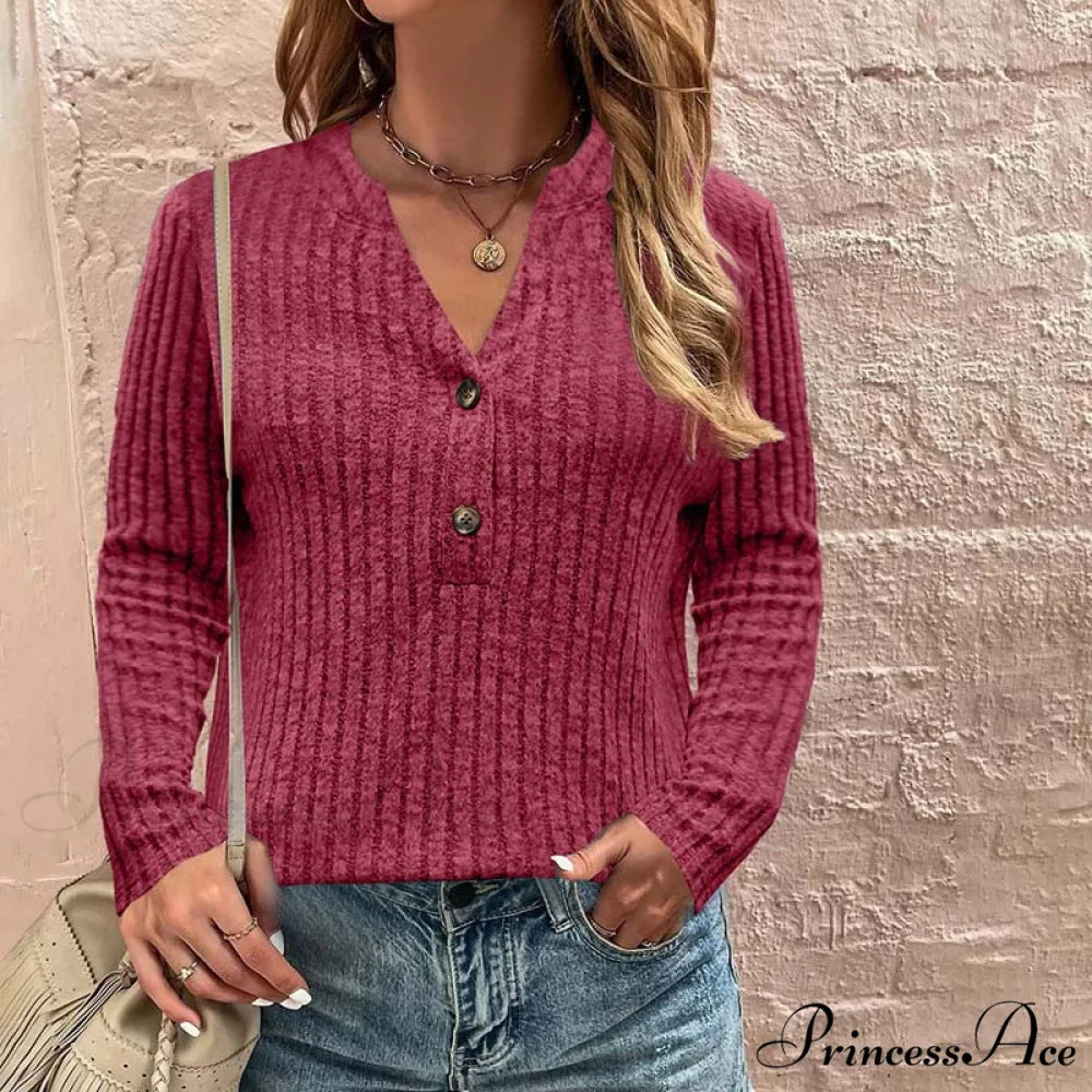 Solid Casual Color Blouse Red / S