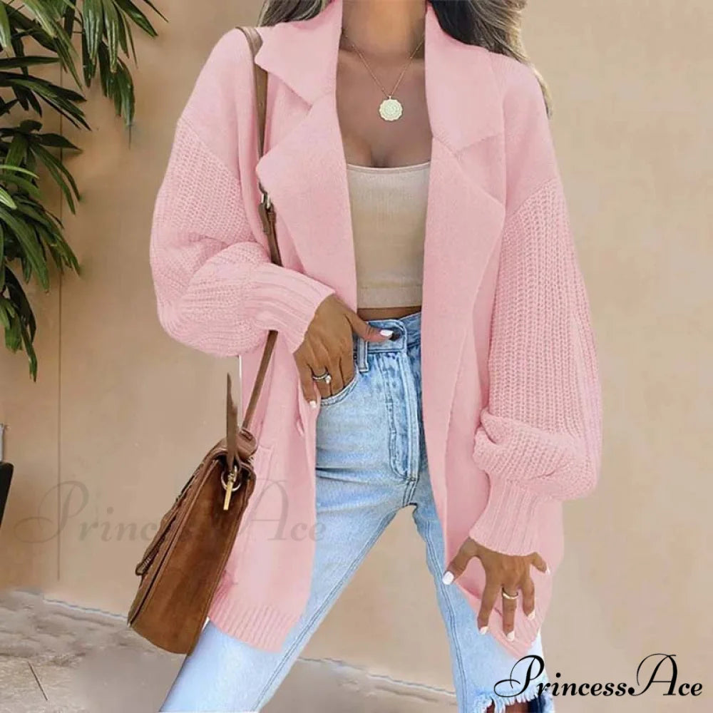 Solid Casual Colour Cardigan Pink / S