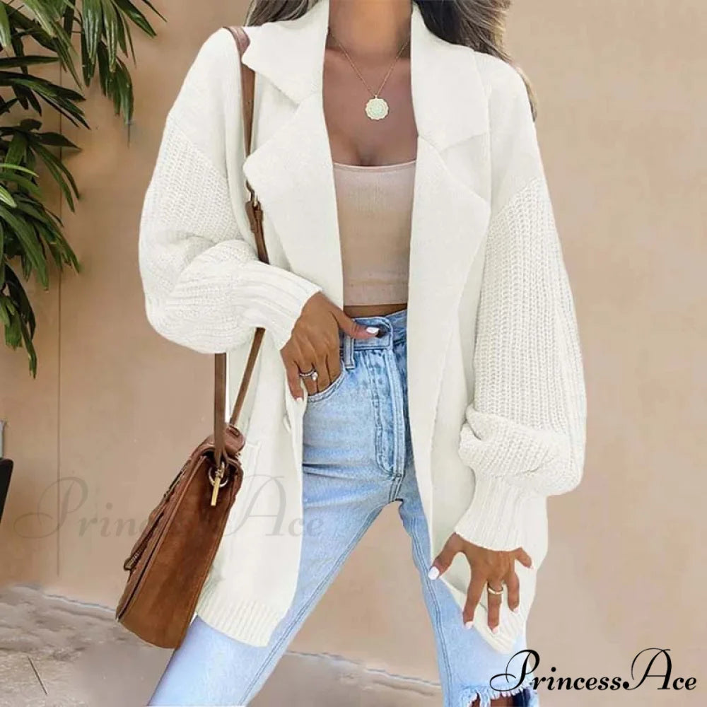 Solid Casual Colour Cardigan White / S