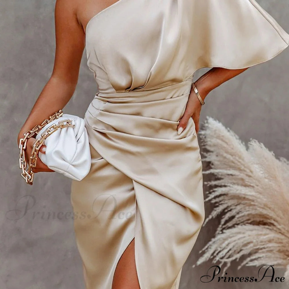 Solid Champagne Sexy Fitted Club Party Bodycon Dress CAA05A2C082EE / L