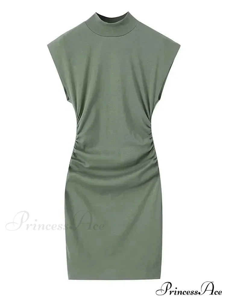 Solid Chic High Waisted Sexy Rear Split Office Lady Commuting Midi Dress GREEN / S