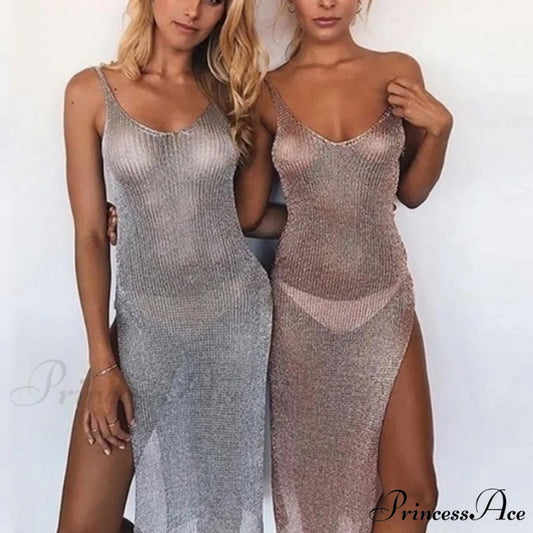 Solid Color Backless High Slit Sleeveless Dress