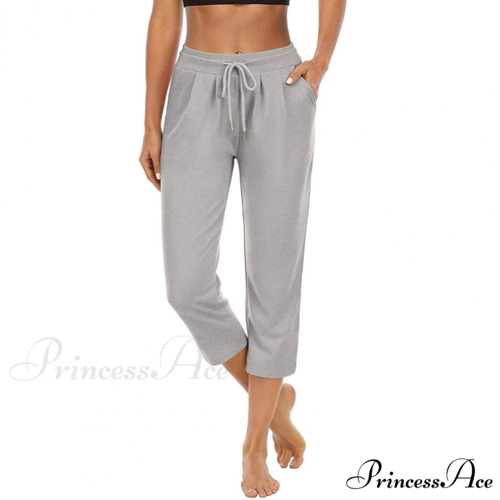 Solid Color Capri Pants Grey / S
