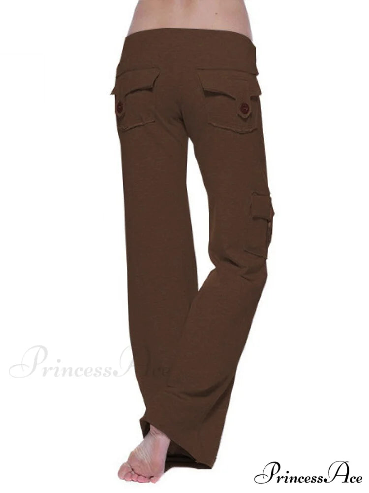 Solid Color Cargo Jogger Drawstring Elastic Waist Trousers Browm / XS