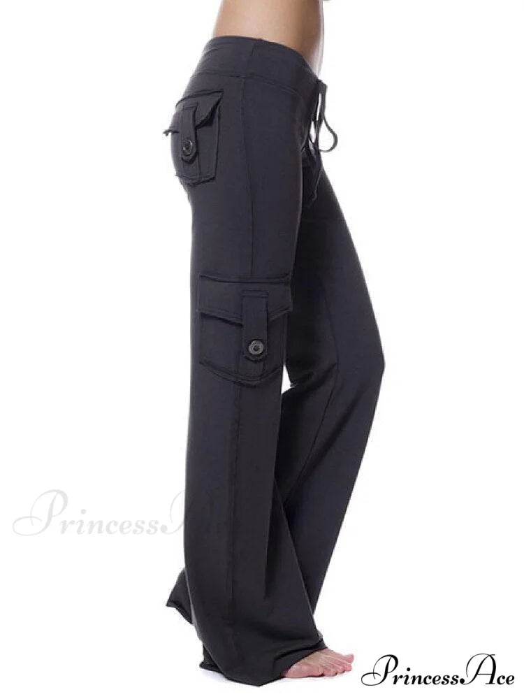 Solid Color Cargo Jogger Drawstring Elastic Waist Trousers Dark Grey / XS