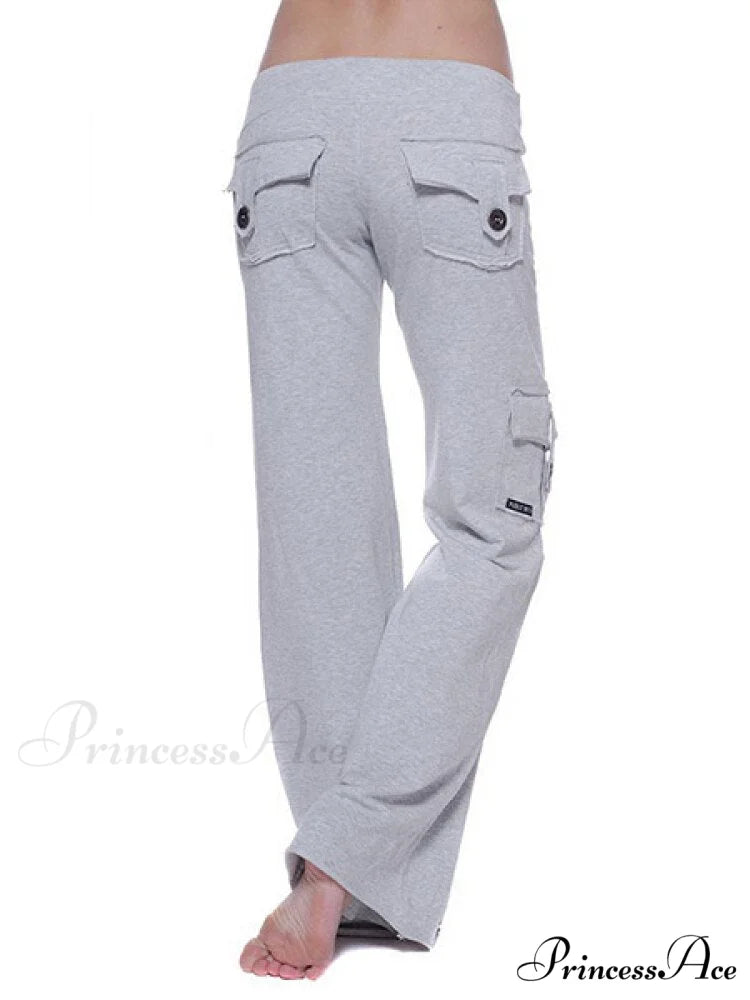 Solid Color Cargo Jogger Drawstring Elastic Waist Trousers Grey / XS