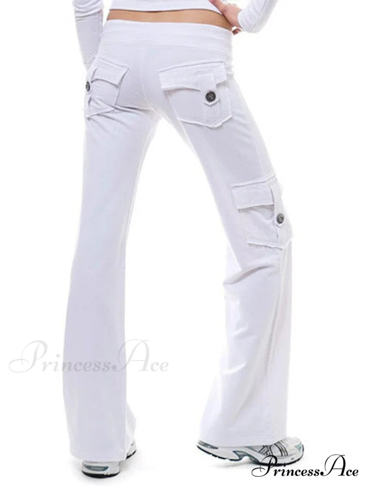 Solid Color Cargo Jogger Drawstring Elastic Waist Trousers White / XS