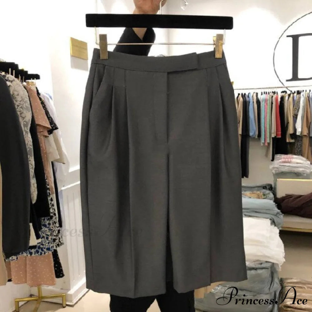 Solid Color Casual High Waist Thin Shorts gray / S