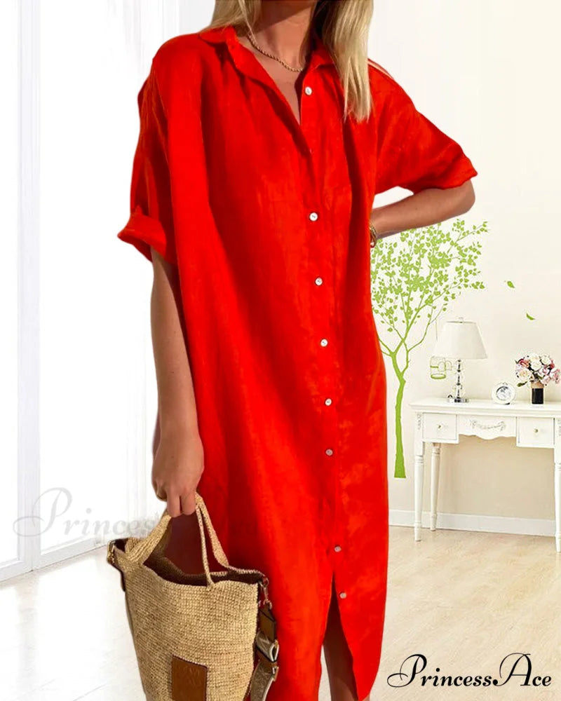 Solid color cotton shirt dress