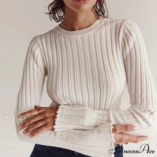 Solid Color Cozy Stylish Long Sleeve Comfortable Ribbed Casual Knit Sweater