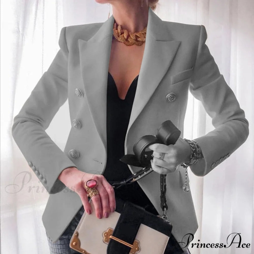 Solid Color Fashion Multi Buttons Blazer gray / S