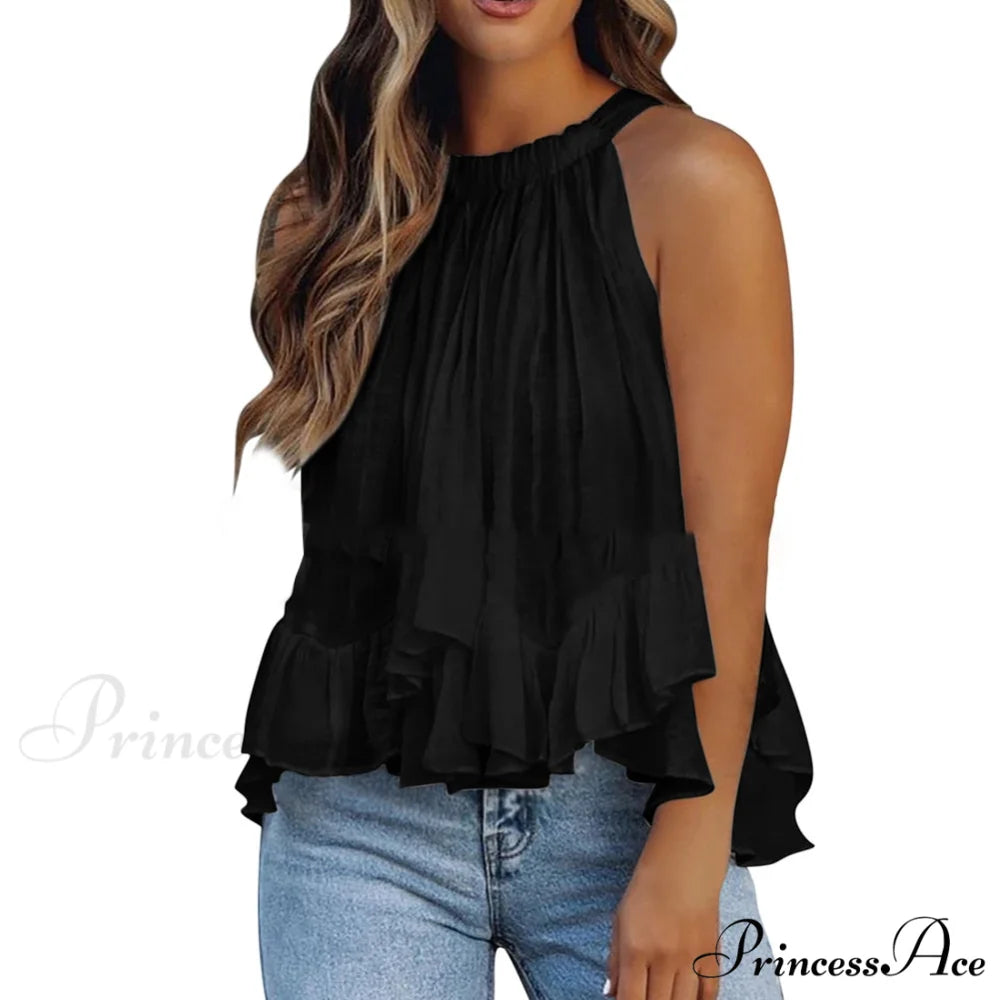 Solid Color Floral Polka Dot Blouses Black / S