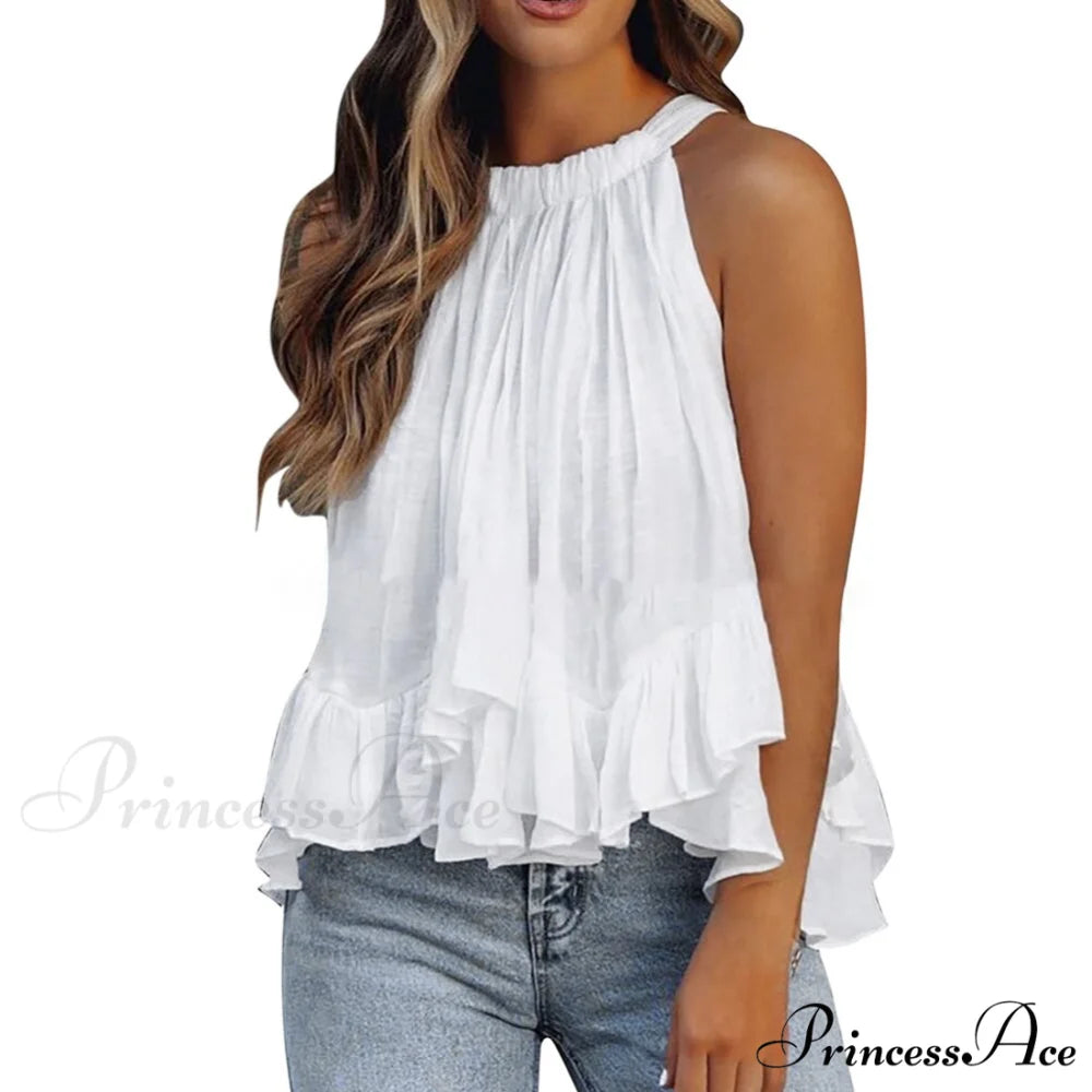 Solid Color Floral Polka Dot Blouses White / S