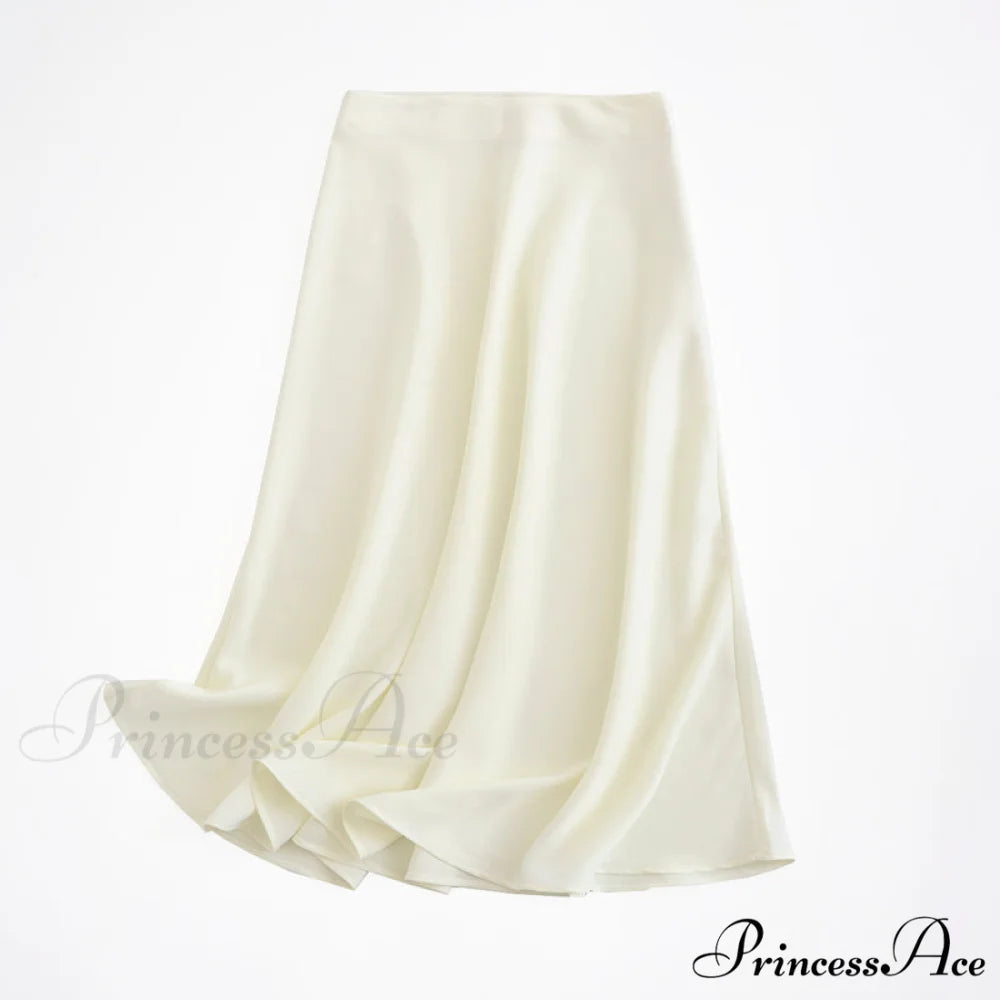 Solid Color High Quality Satin Midi Skirt white / S