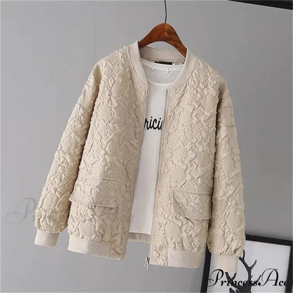 Solid Color Ladies Short Baseball Jacket apricot lining / S