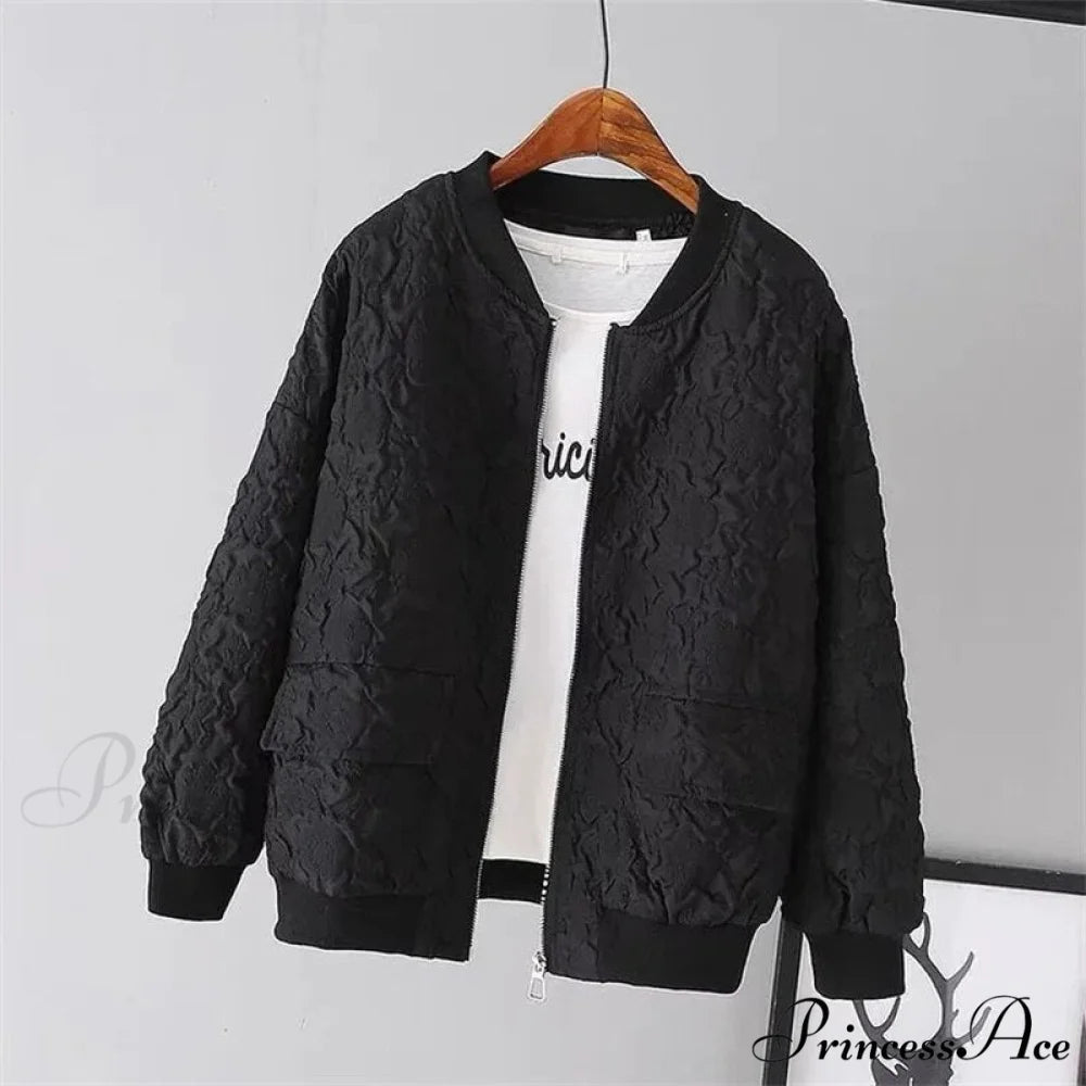 Solid Color Ladies Short Baseball Jacket Black lining / S