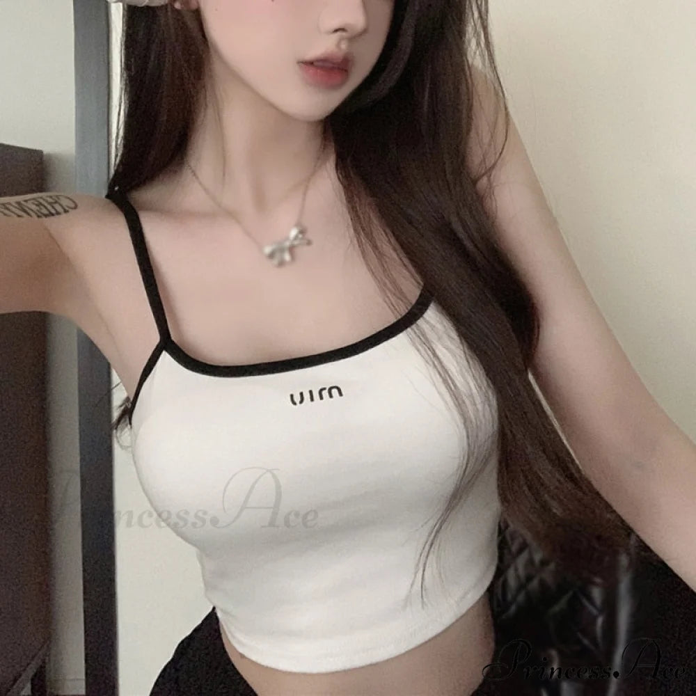 Solid Color Letter Orint Square Collar Tank Top
