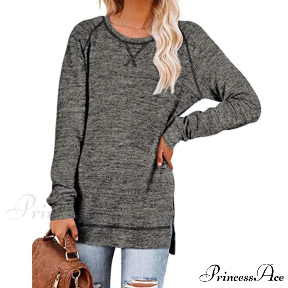 Solid Color Long Sleeve Tops Tee Shirts Deepgray / S