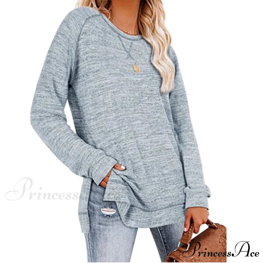 Solid Color Long Sleeve Tops Tee Shirts Lghtblue / S